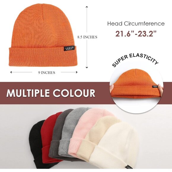 🆕 Women Orange Winter Beanie Hat Unisex Cotton Knitted Cuffed Slouchy Skull Cap - Picture 7 of 8